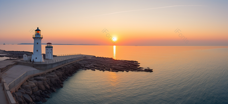 海岸风光大海夕阳落日海边灯塔,高清,摄影图,摄影图片,图片大全,摄影图免费下载